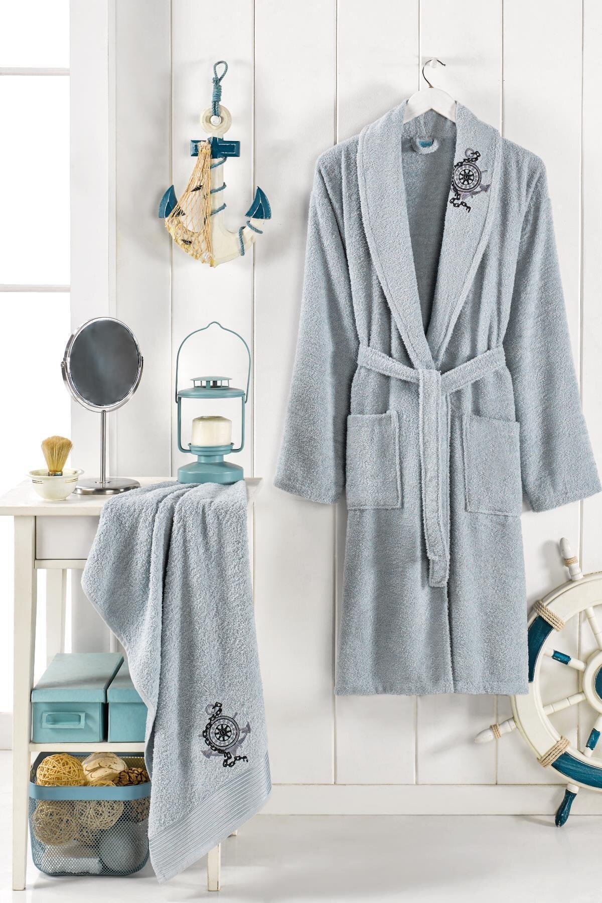 100% Katoen Badjas En Handdoek Set Lange Dikke Badstof Voor Vrouw Bad Zachte Ontspannen Dressing Gown Bruidsmeisje Gewaden Absorberende Dressing Winter Herfst Gekleurde Maat S / M Badjas Plus Vrouwen Kamerjas Bruidsmei: Light Grey