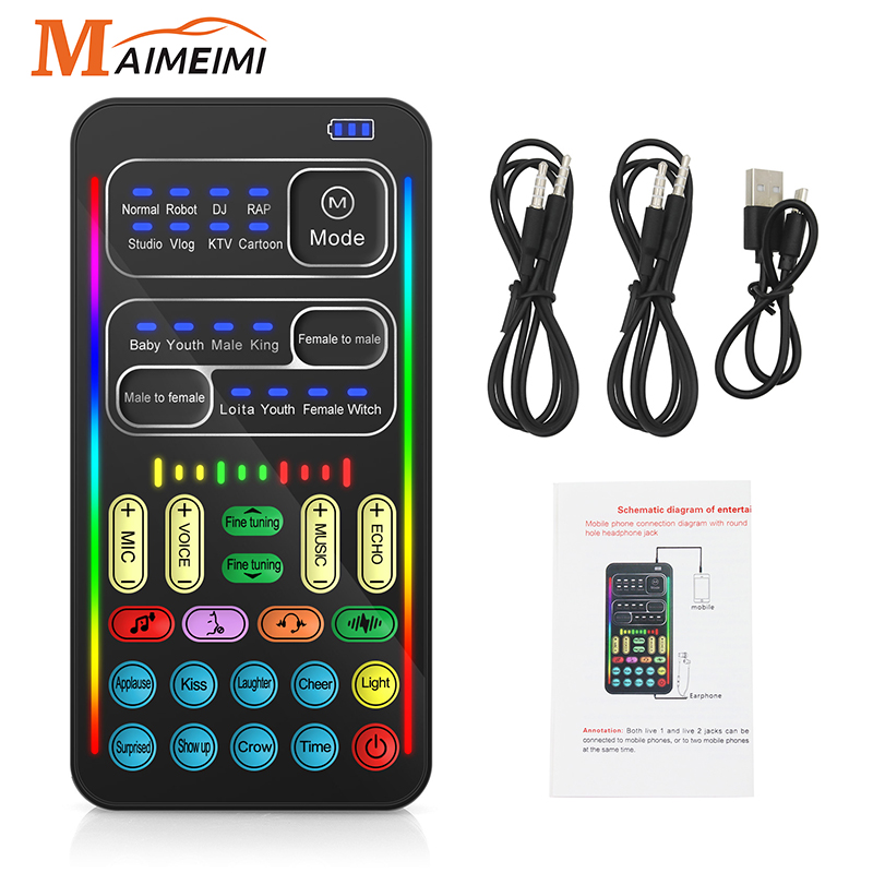 i9 Voice Changer Mini Multiple Audio Effect Bluetooth-Compatible Live Sound Cards Ultra-Thin Portable Live Sound Card Mic Tool: Default Title