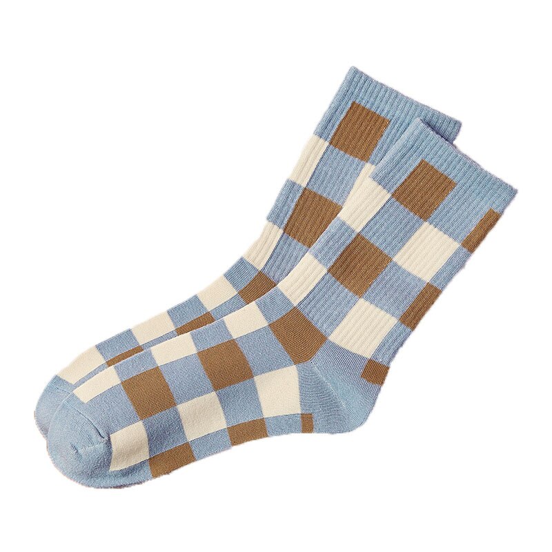 Women's Socks British Plaid Striped Socks Summer Comfortable Harajuku Patchwork Color Retro Long Socks Ladies