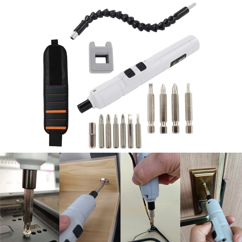 Destornillador eléctrico de 3,6 V, pequeño juego de destornilladores inalámbricos recargables con 10 cabezales, 1 Juego de cabezales de conversión