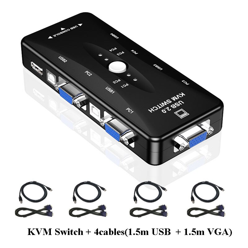 Kvm 4 Poorten Delen Printer Monitor Usb Splitter Vga Spliter Printer Spliter Kvm Switcher Handmatige Schakelaar: KVM-Switch 4cables