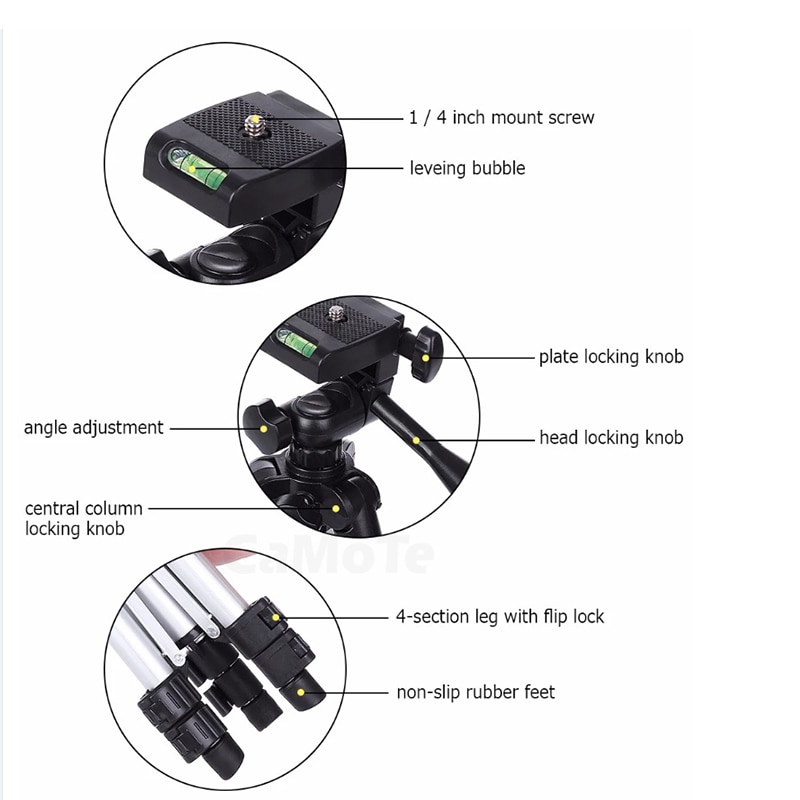 Support en aluminium projecteur poids léger caméra trépied support pour SmartPhone Canons avec support 50 cm-130 cm Flexible Portabl