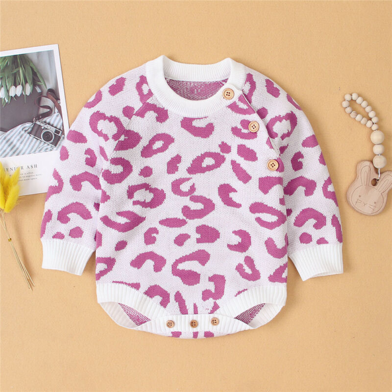 nueva bebé niño niña invierno leopardo mono conjunto suéter tejido ropa