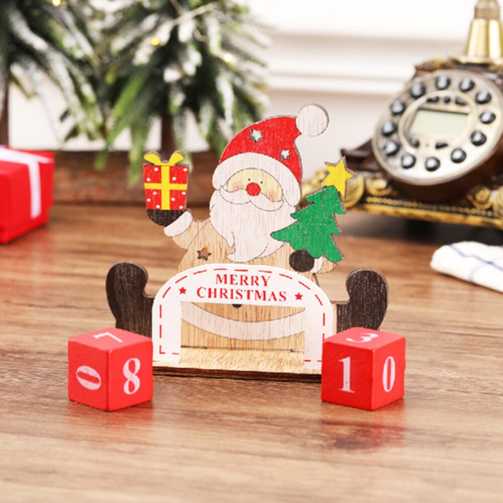 Adorable Santa Calendar Christmas Wooden Calendar Decor Desktop Reusable Perpetual DIY Calendar Block Photograph