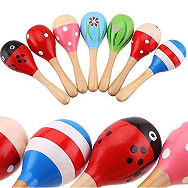 2 st 20cm barn bebis trä maracas skallra shakers musikaliska pedagogiska leksaker (slumpmässig färg)