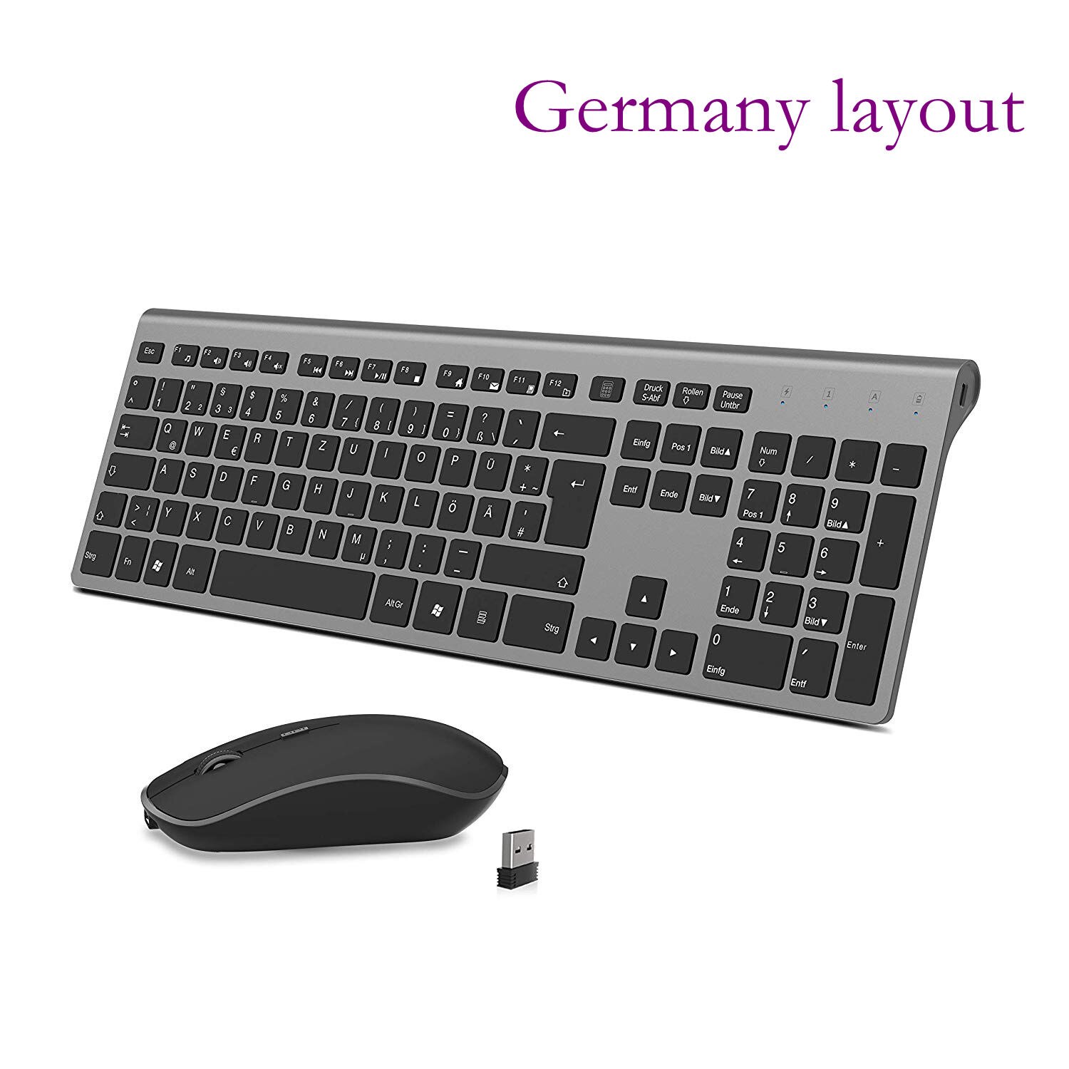 Rechargeable Wireless Keyboard Mouse 2.4G Full Size Thin Ergonomic And Compact For Laptop, PC, Desktop，Computer, Windows: Blue
