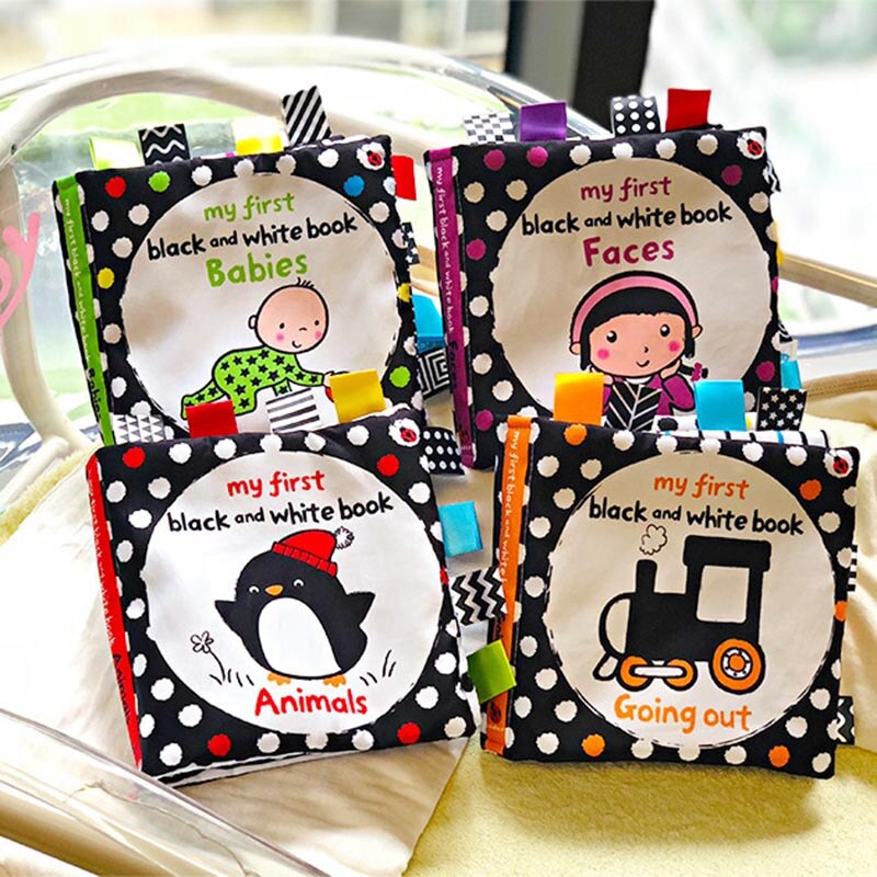 Baby visual excitement book quiet book black and white enlightenment educational toy animal cloth book baby books 0 12 months