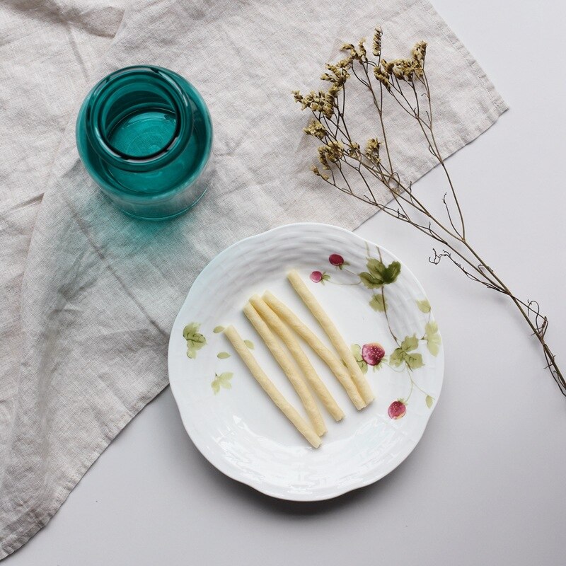 Bone China Plate Steak Plate Western Plate 8 Inch Japanese and Korean Style Orchard Relief Mat Pattern Rice Plate