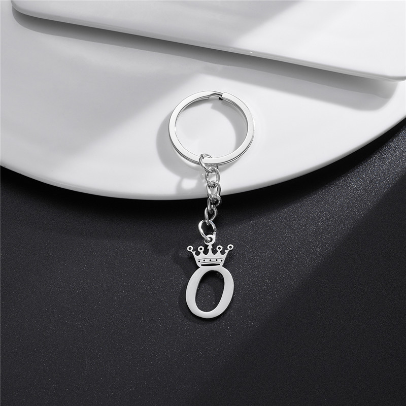 Llaveros con colgante de letras de A-Z de acero inoxidable con corona DIY única para hombres y mujeres, llavero de 26 alfabeto para coche, llaveros de joyería con nombre,: Azul marino