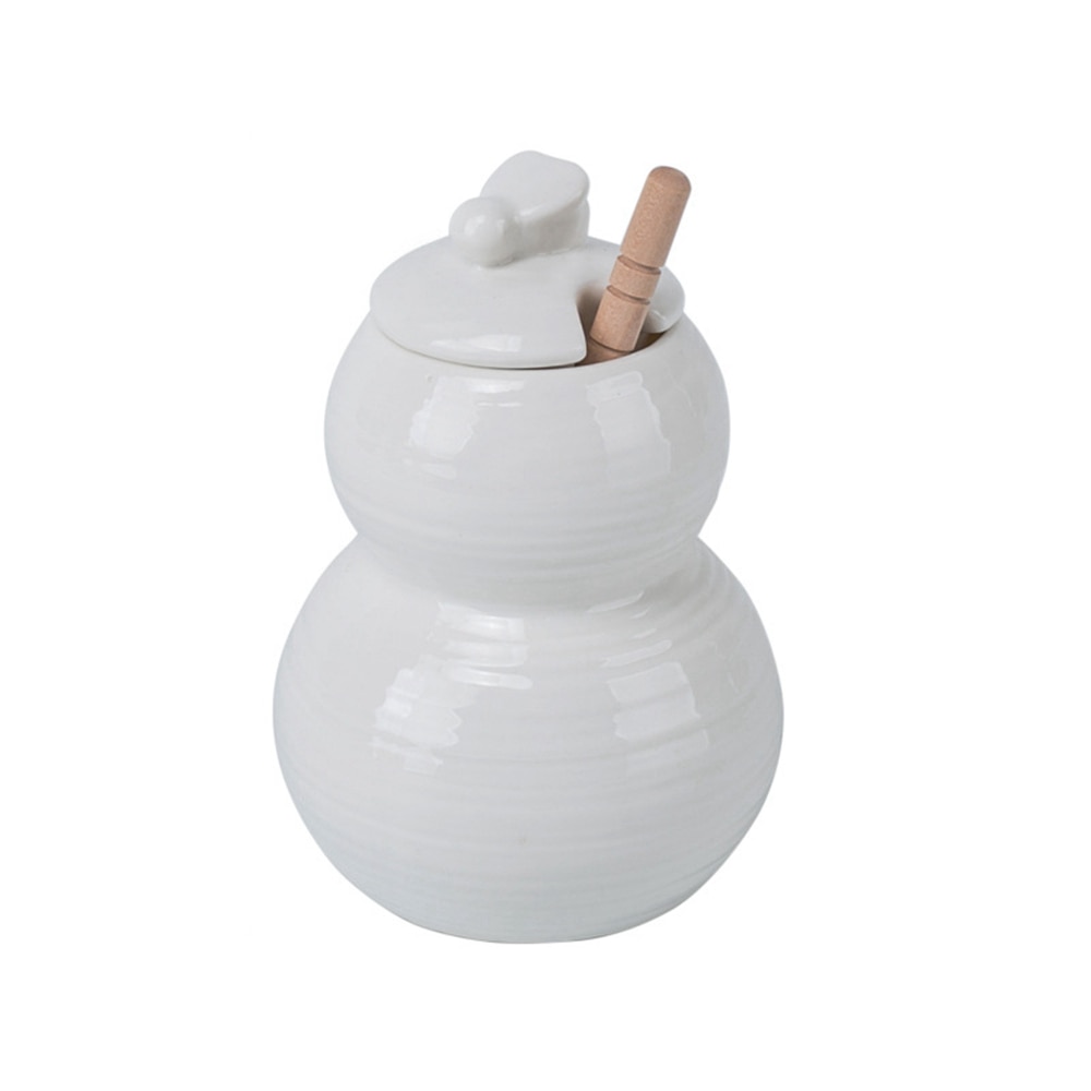 Tarro de miel de porcelana de abeja, con tapa y palillo de miel, 12oz, bote de cerámica de Color blanco para miel, olla para almacenar miel de abeja