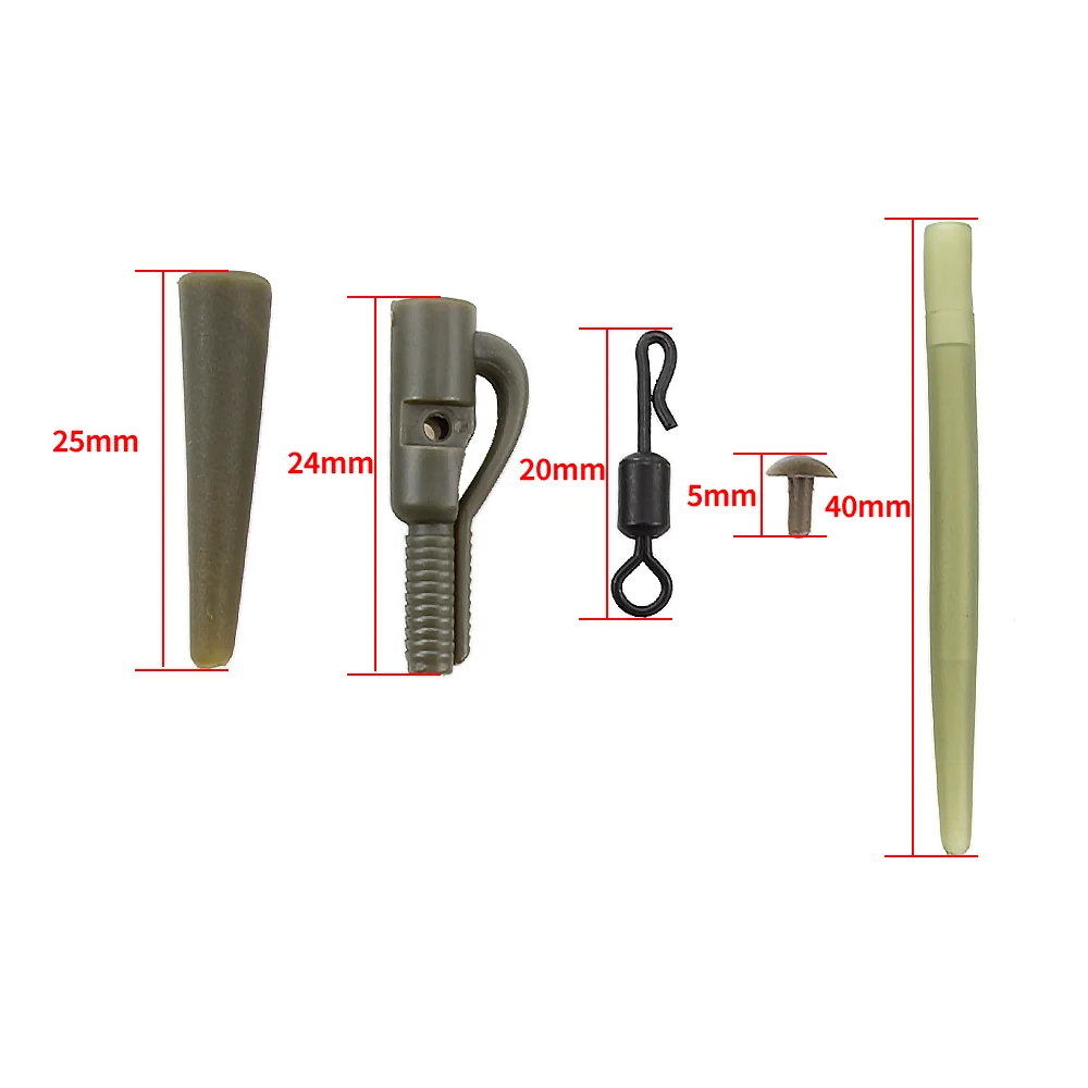 Hirisi Pinzas de plomo de seguridad para pesca de carpa, cono de goma de cola, manga antienredos, eslabones de cambio rápido, accesorios de pesca, M5-1 de aparejo, 40 piezas