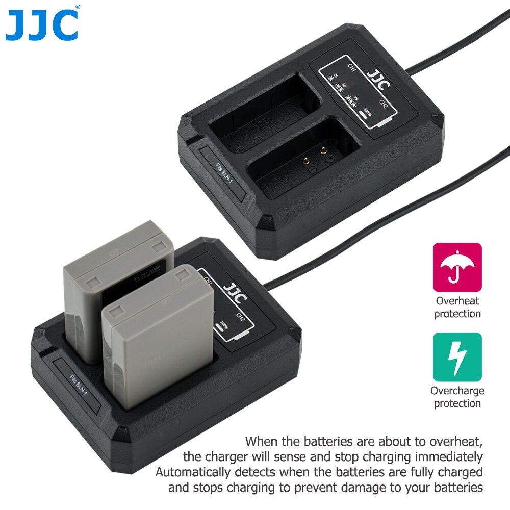 JJC Dual Battery Charger Voor Camera 'S Voor Olympus BLN-1 JJC B-BLN1 Usb-poort Met Verlengkabel 2.5 uur Oplaadtijd