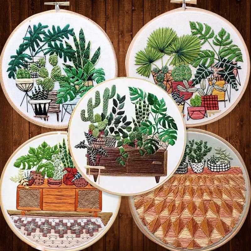 Patrones de Cactus DIY serie de plantas bordadas, manualidades, principiantes, bordado, suministros de iniciación, pintura colgante, decoración, aro