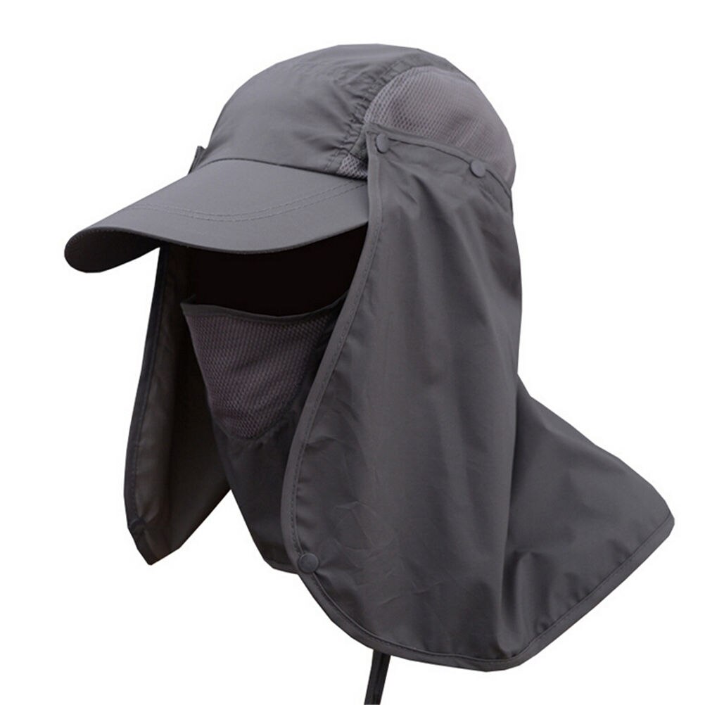 Neue 1Stck Camping Wandern Angeln draussen Große Breite Krempe Gittergewebe Gesicht Hals Abdeckung Maske Abdeckung Klappe Sonnenhut Kappe 5 farben: dunkel grau
