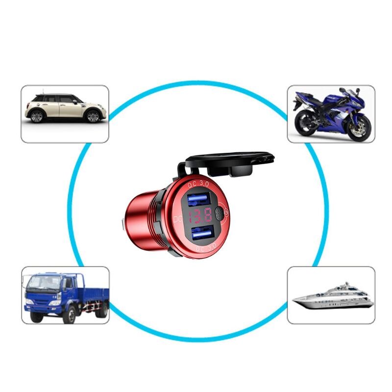 12V 24V Aluminium Waterdichte Dual QC3.0 Usb Fast Charger Stopcontact Led Voltmeter Schakelaar Kabel Voor Auto Marine truck Suv