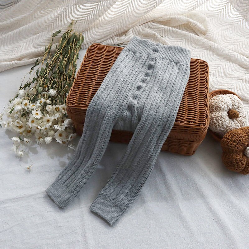 Leggings di lana spagnola per bambini neonate di cotone Leggings collant ispessiti vita alta elasticità pantaloni accoglienti pantaloni per bambini: GRAY / M(70-80cm)