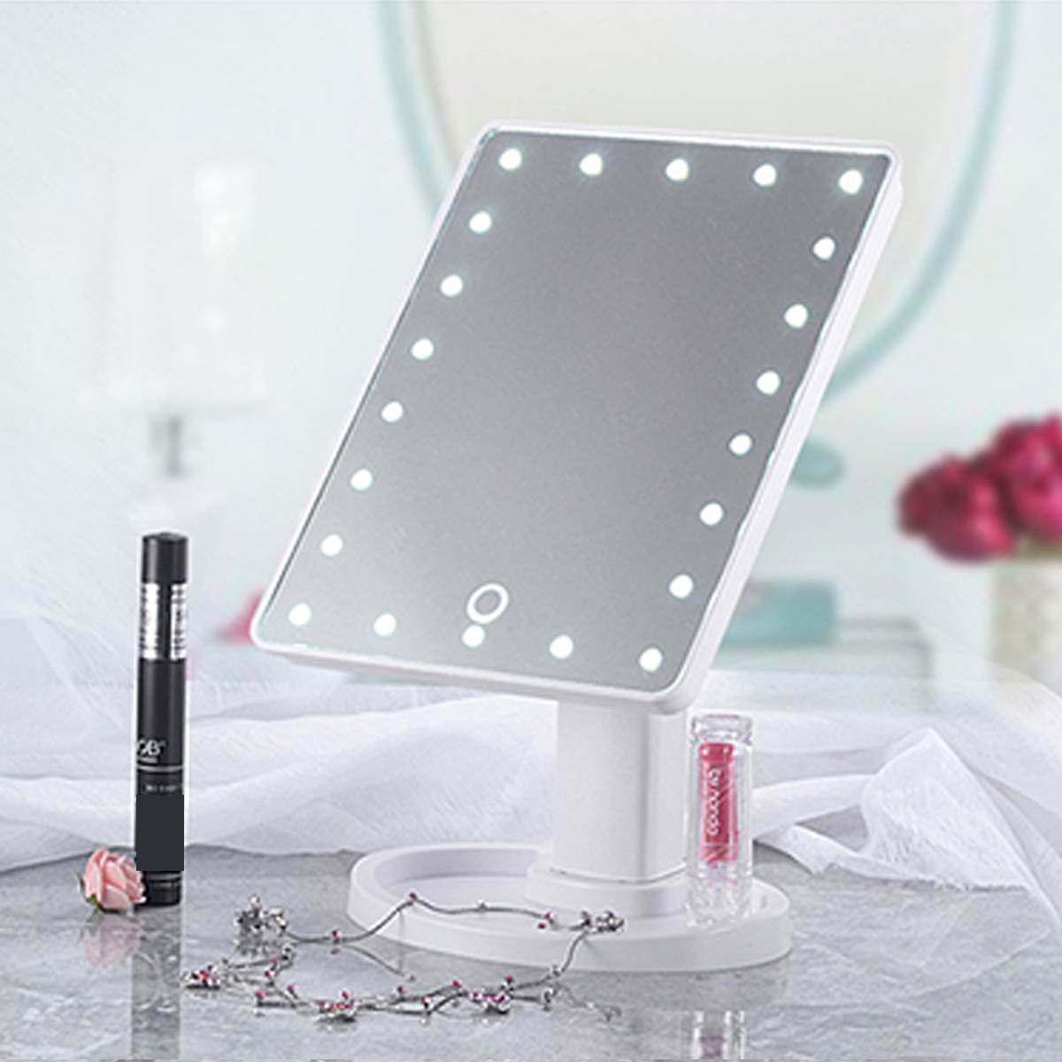 LED Lighted Vanity Touch Screen Makeup Mirror 360 Degrees Rotation Make up Rotating Cosmetic Beauty LED Table Stand Mirrors