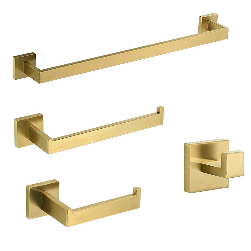 Set di accessori per il bagno in oro spazzolato appendiabiti portasciugamani portasciugamani Bar scaffale porta carta velina accessori per il bagno: 4 piece Bathroom Set