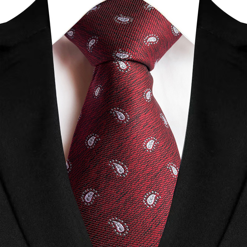 Cravate de luxe pour hommes, 8CM, couleur rouge, rayures à pois, couleur unie, Paisley, pour marié, tissée en Jacquard, pour fête d'affaires et de mariage: GINGER