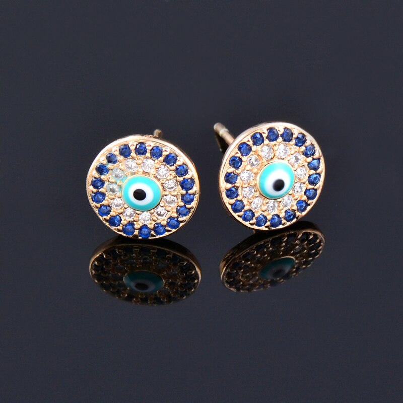 SINLEERY – collier et boucles d'oreilles mauvais œil bleu porte-bonheur, ensemble de bijoux pour femmes, petit pendentif rond, bijoux de d'été, , ZD1 SSP: earring only