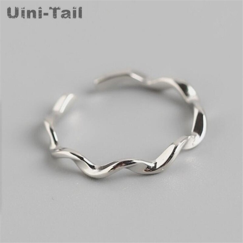 Uini-Tai 925 Sterling Silver Simple Sweet Wave Glossy Open Ring Personality Small Wave