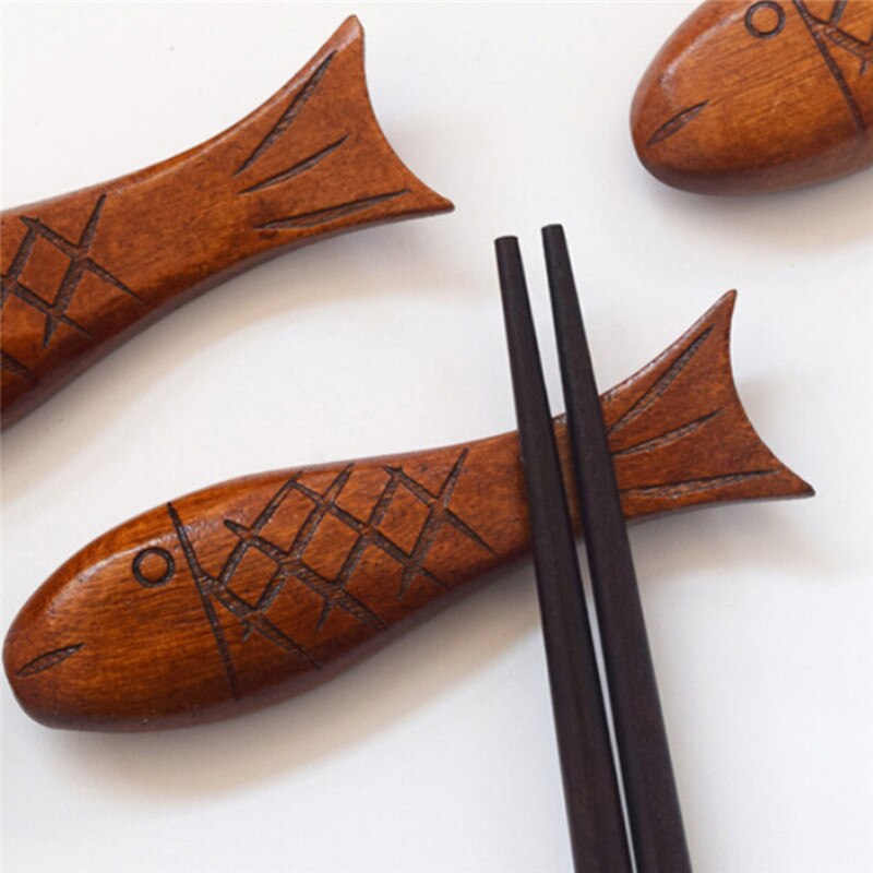 Visuele Touch Natuurlijke Hout Chinese Chopstick Rest Eetstokjes Houder Lepel Stand Rack Vis Vorm Frame Art Craft Keuken Gereedschap