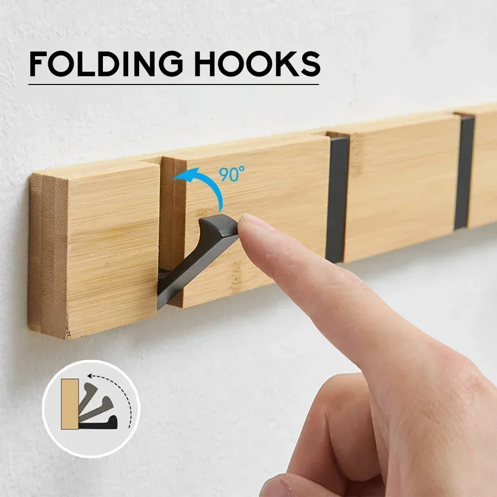 Opvouwbare Bamboe Onzichtbare Badkamerhaak Houten Ophanghaken Jas Handdoekhangers Huishoudelijke Boomstammen Witte Antieke Kleur Rijhouder