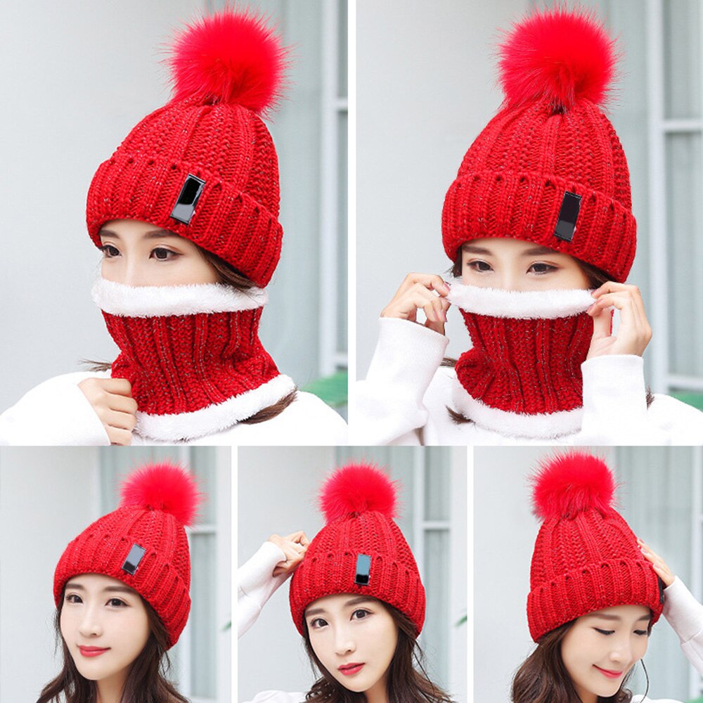 Set Cappello Sciarpa - Set 2 Pezzi Berretto Lana Lavorata a Maglia con Pompon - Fodera in Pile per Attività all'Aperto
