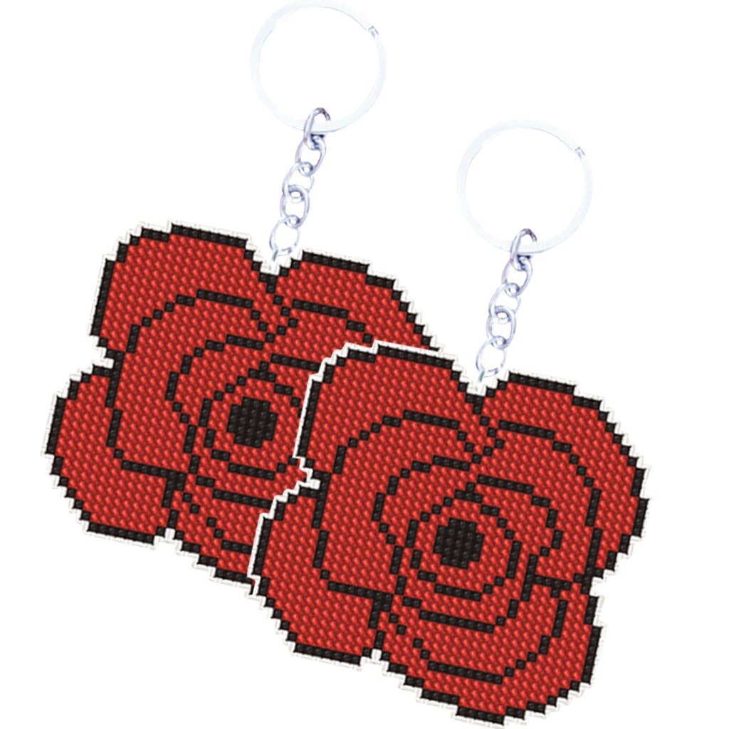 Bead Cross Stitch Kit 18CT Stamped Key Chain Embroidery Kit for Needlecraft Cross Stitch Sewing Quilting DIY Crafts