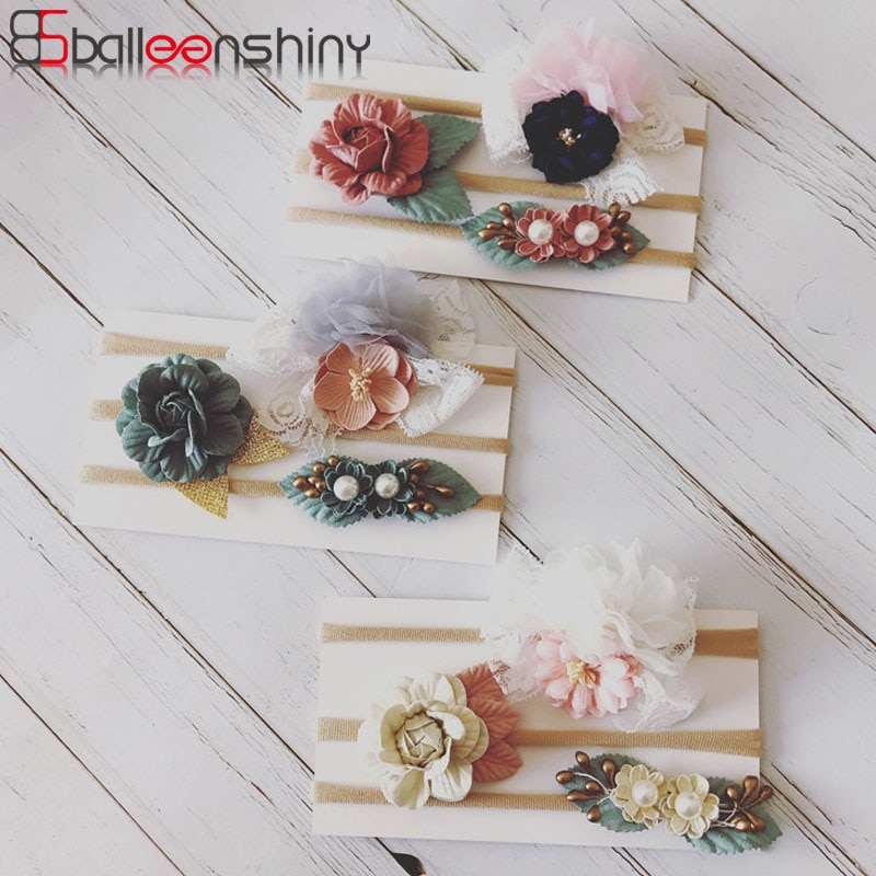Balleenshiy-Diadema de hecha a mano con flor para niña, banda elástica cabello de nailon, tocado para bebé, accesorios para el cabello para niña pequeña