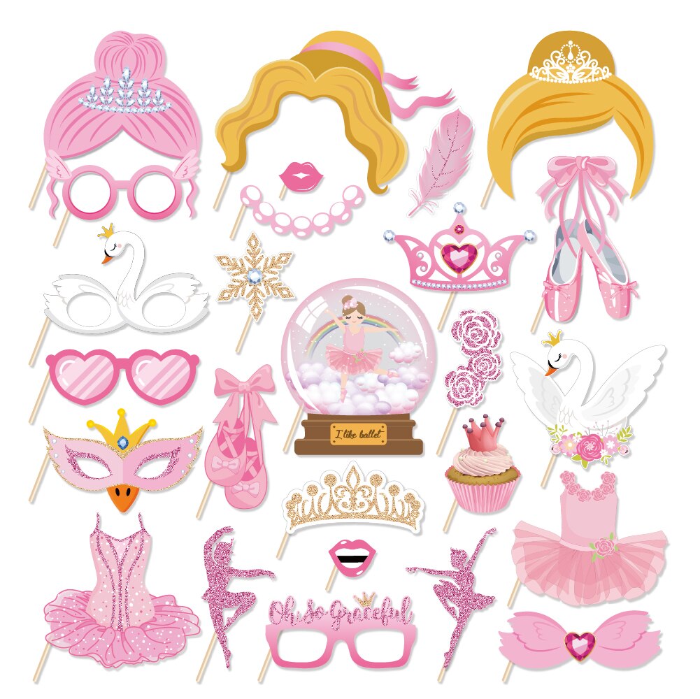 Ballerina Photo Booth Props Ballet Theme Selfie Props Photography Backdrop Decoration for Birthday Baby Shower Party Supplie