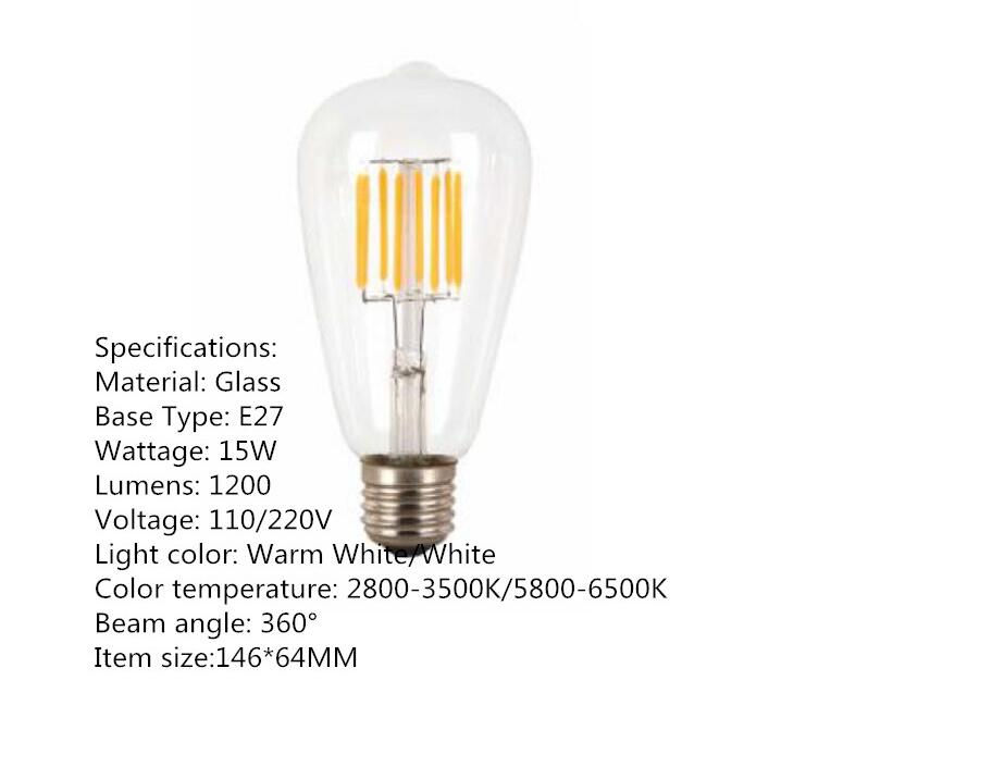 E27 ST64 Bombilla LED 3W 6W 9W 12W 15W 18W 21W 25W Filamento antiguo Vintage