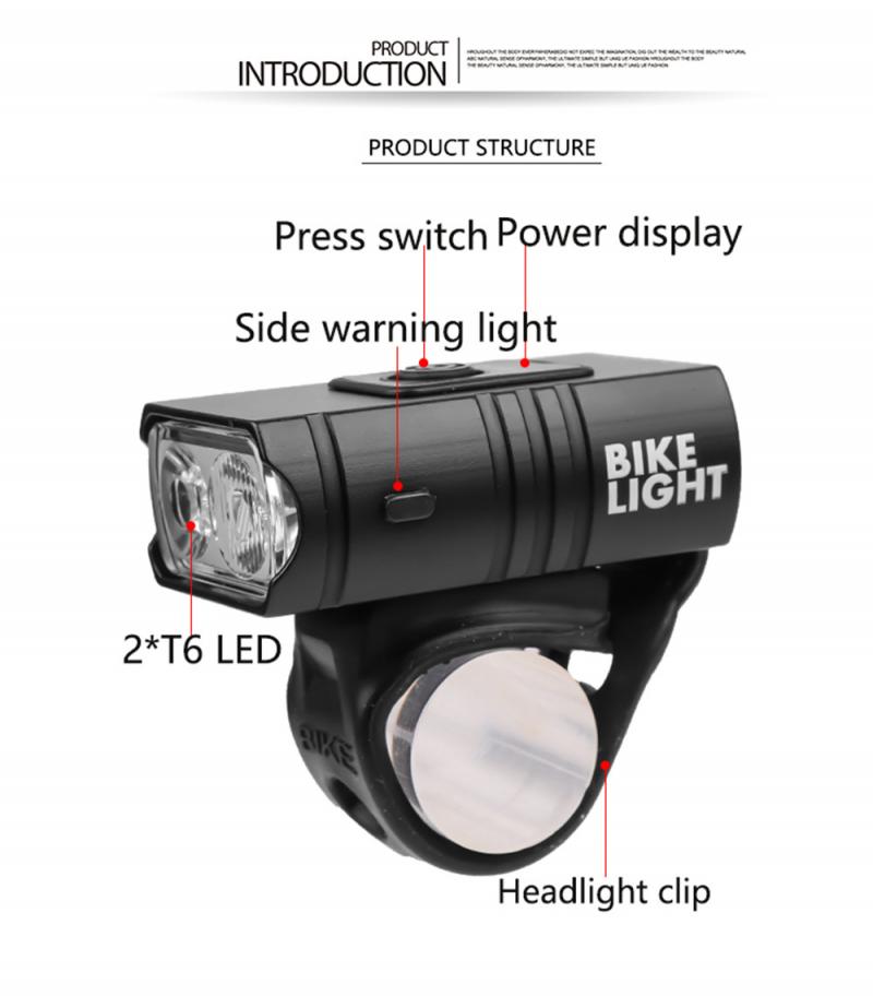 Fiets Licht 2T6/T6 Usb Oplaadbare 1000Mah Fiets Licht IPX5 Waterdichte Led Koplamp Met Achterlicht Fiets Accessoires
