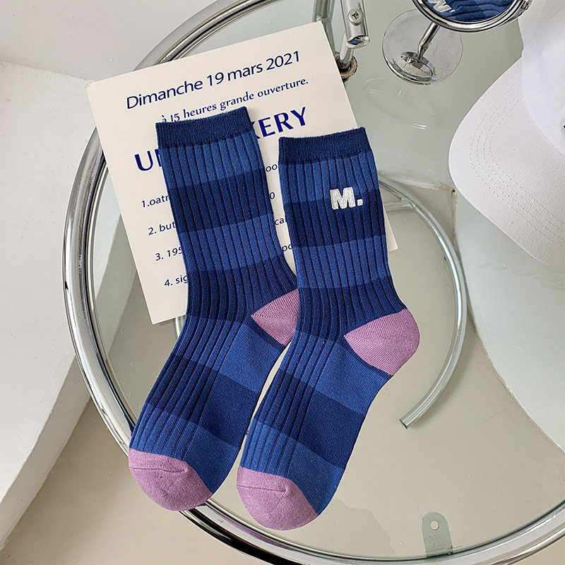 Calcetines largos de algodón para mujer, calcetines coreanos blancos transpirables de ocio para niñas, calcetines bordados para hombre, calcetines a rayas para primavera y verano para mujer: Rosa