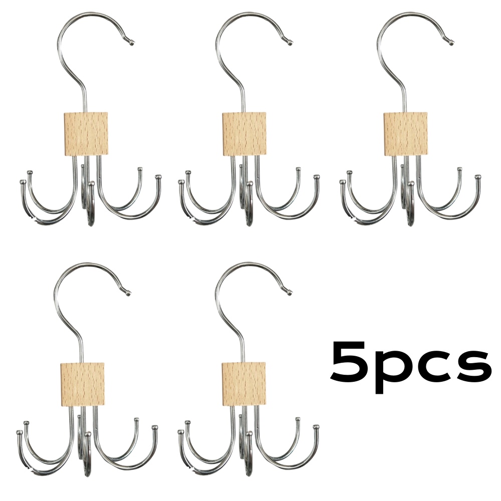 360 ° Roterende Opslag Hanger Haak Multi-Klauw Tas Metalen Riemen Rek Houten Organizer Voor Bh Stropdassen Sjaals Huishoudelijke Kast Acces