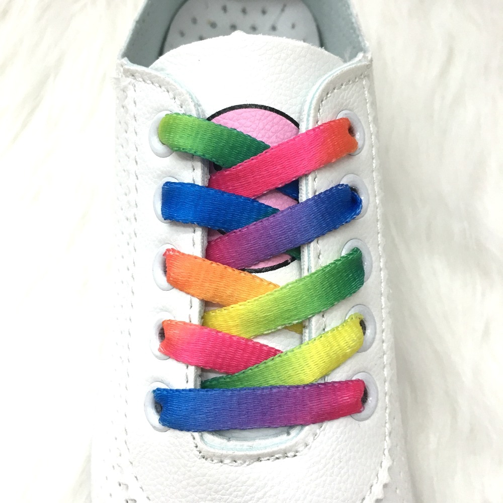 1 paar Bunte Schnürsenkel Regenbogen Gradienten Druck Flache Leinwand Schuh Spitze Schuhe lässig Chromatische Farbe Schnürsenkel 80CM/100CM/120CM BC-1