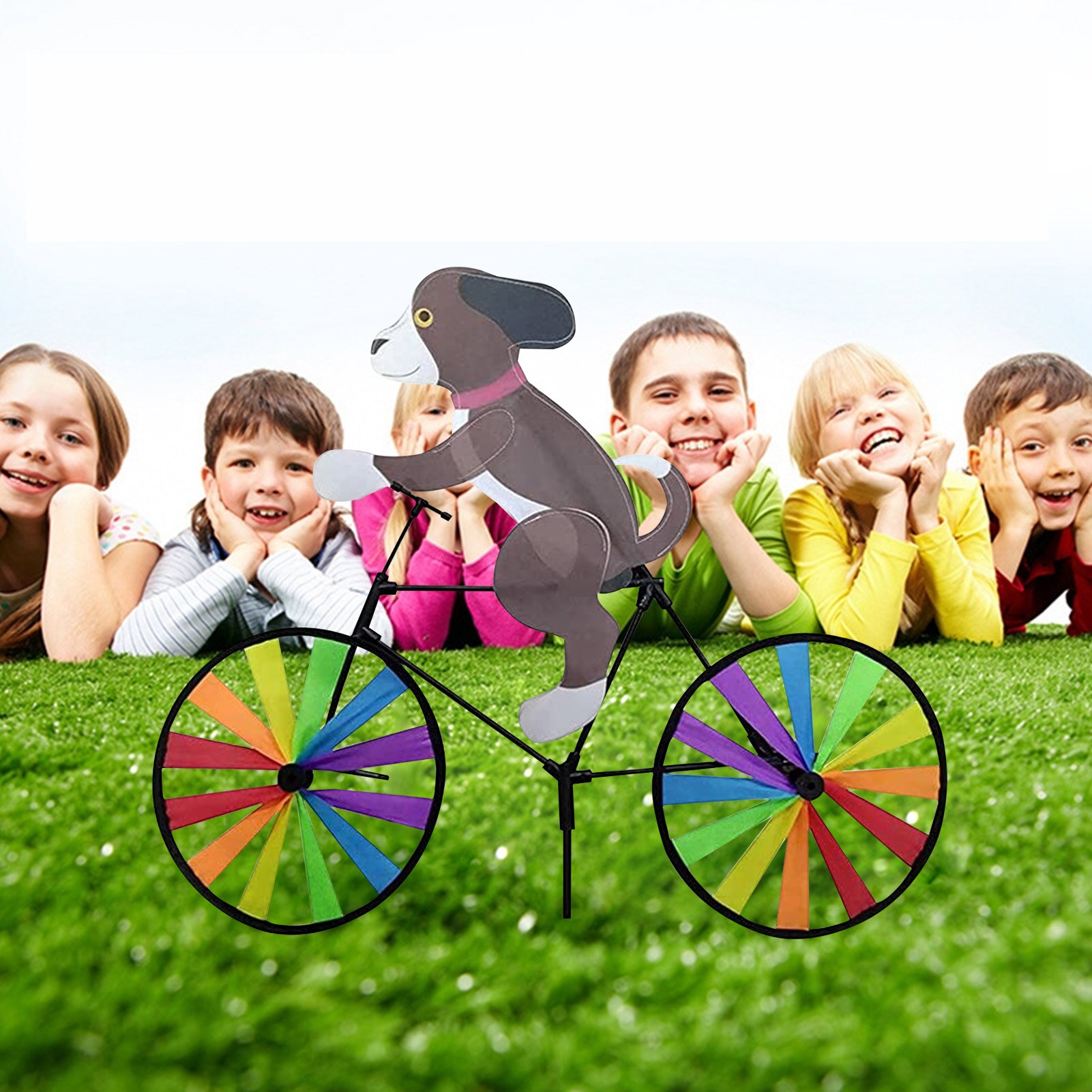 Funny Animal Bike Wind Spinner 3D Kleur Kat Puppy Windmolen Outdoor Tuin Decoratie Thuis Yard Art Decoratie