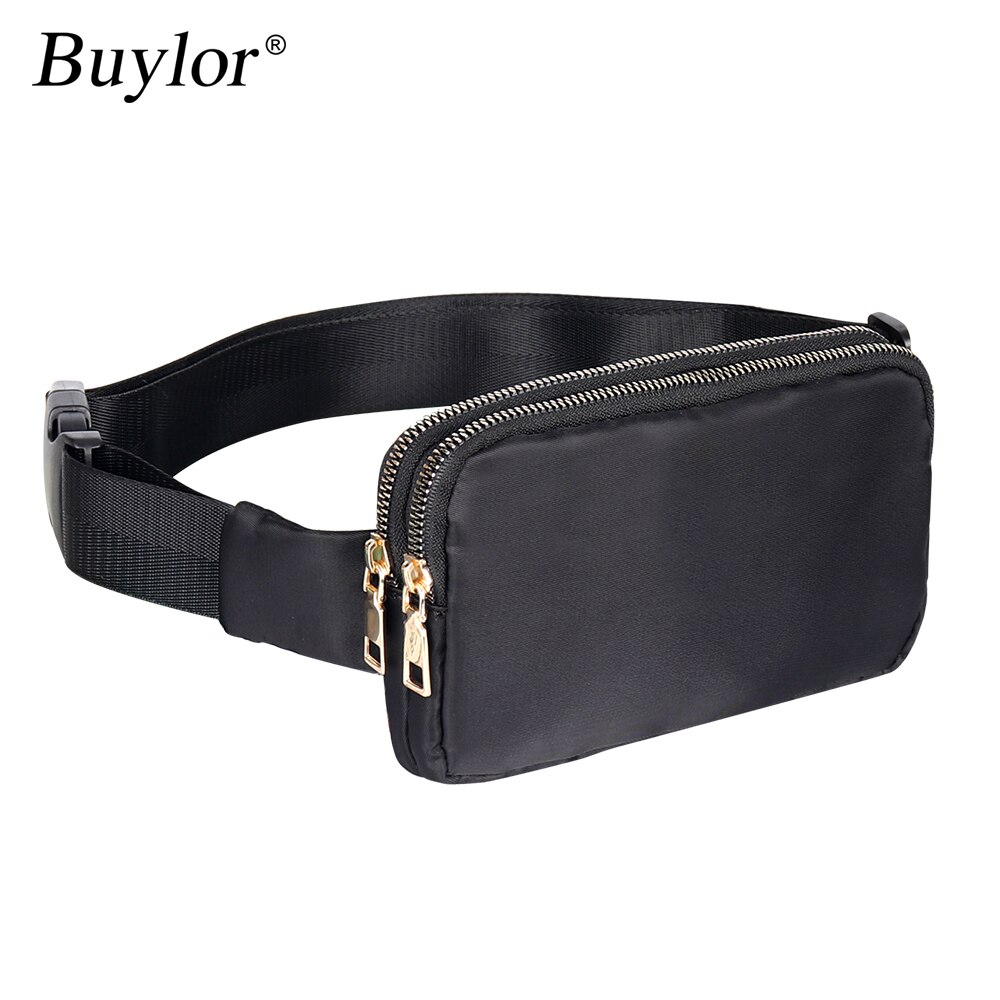 Buylor Frauen Taille Pack Weiblichen Gürtel Tasche Telefon Beutel Taschen Mädchen Polyester Wasserdicht fanny Pack Brust Packungen: Schwarz