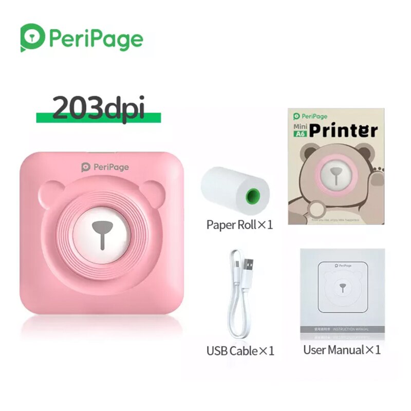 Peripage Portable Pocket Mini Photo Thermal Printer Wireless Sticker Printing Machine Free APP Support Multi-Language For Phone: Pink Printer