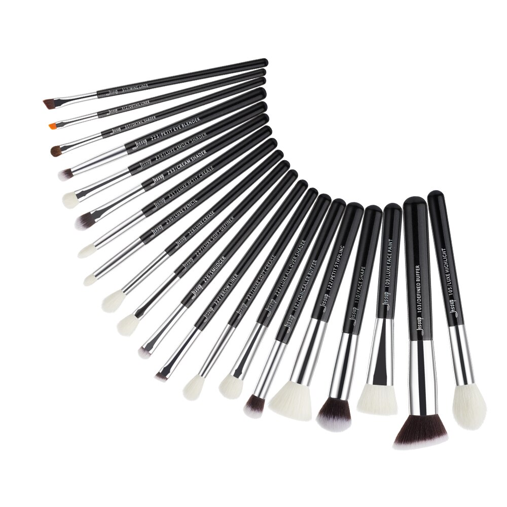 Jessup sort/sølv makeup børster sæt make up børste værktøj kit foundation pudder børster naturligt-syntetisk hår