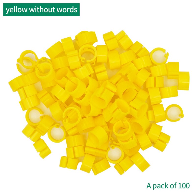 100Pcs 11Colors Birds Feet Rings Inner Diameter 8Mm Width 7Mm Plastic Clip Ring Pigeon Dove Quail Foot Ring Farm Animal Carrier: YELLOW