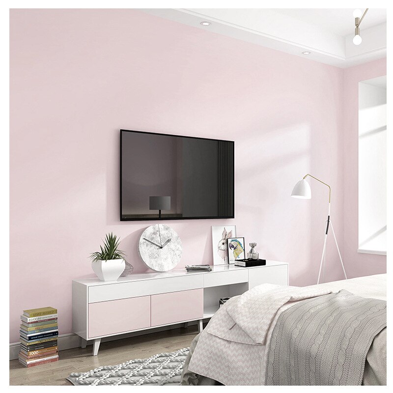 Light Pink Wallpaper Bedroom Princess Pink Cute Girl&#39;s Heart Northern European Ins Wind Plain Light Pink Wallpaper