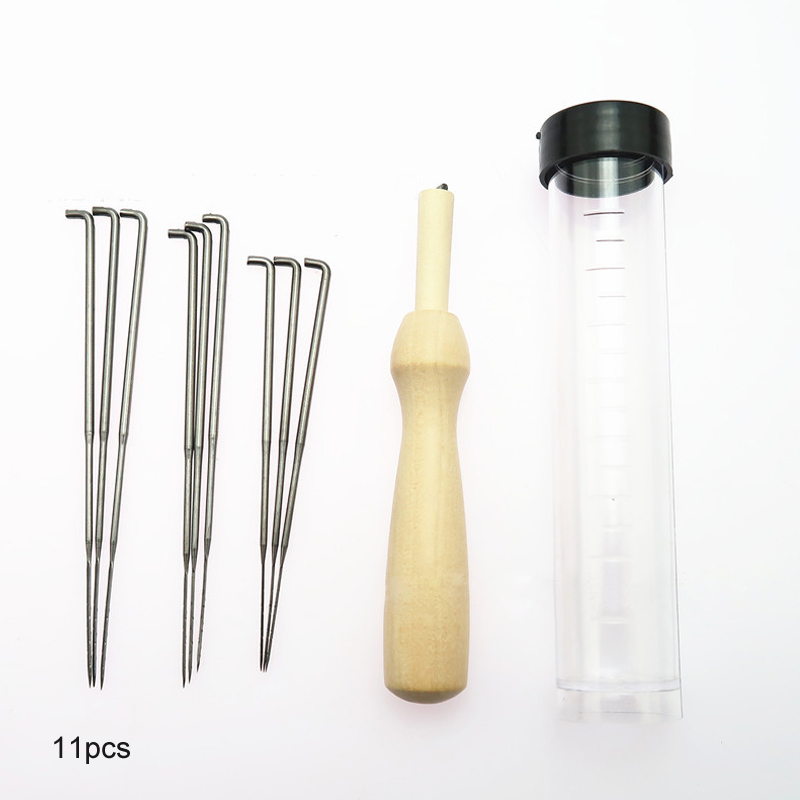 Thick Medium Fine Needle Practical 1 Set Felting Needles Pin Tool Wooden Handle Sewing Kit Wool Pins Knitting Black Blue Bottle: 11pcs