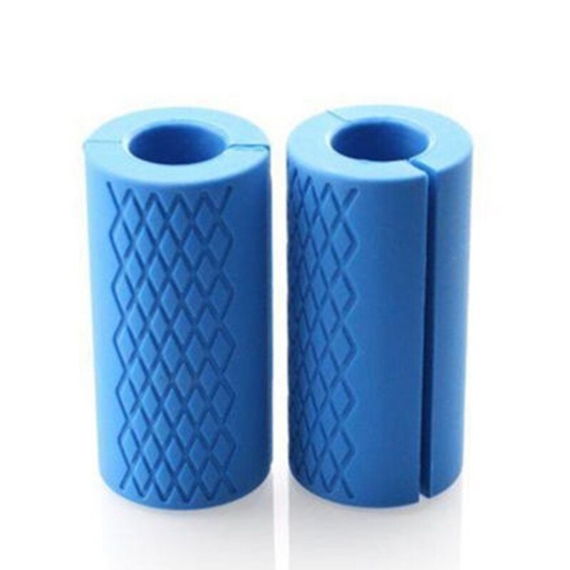 1 paar Siliconen Barbell Grips Halter Vet Grip Dikke Bar Handgrepen Pull Up Weightl Lfting Ondersteuning Anti-Slip Beschermen pad: Blauw