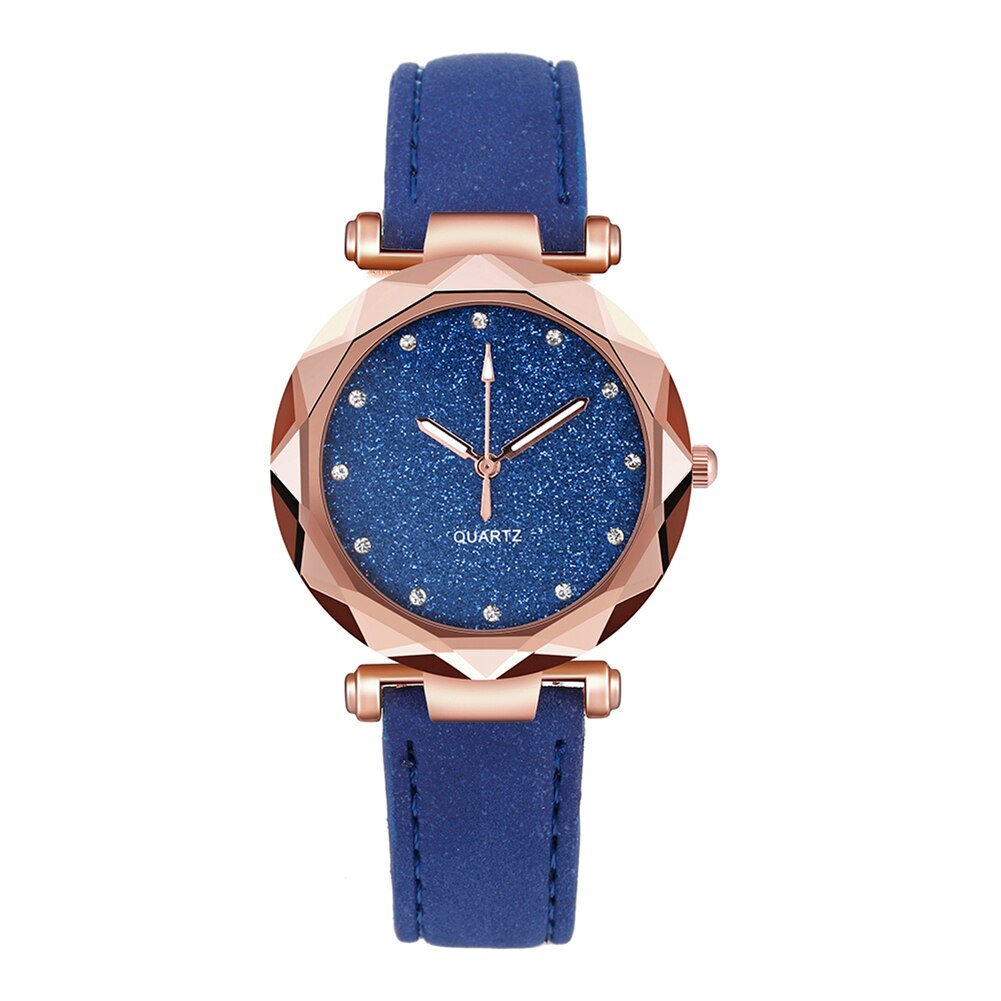 Montre Premium femme romantique ciel étoilé montre en cuir strass simple dames bracelet givré montre pailleté: Blue