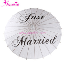 Paraguas de papel pintado Just Married, sombrilla de 84cm para fotografías de boda, decoración de boda, barato,