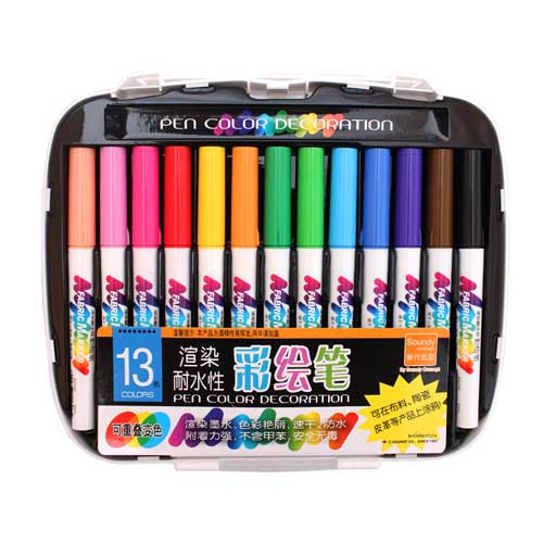Bianyo 7/13 farver stof tekstilmarkør akvarel skitse pen sæt til kunstner t-shirt maleri liner skole papirvarer leverancer: 13 farver