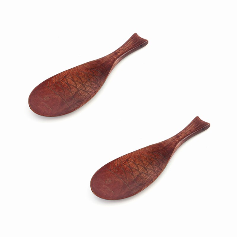 Kitchen Wooden Tableware Fish-shaped Rice Scoop Kitchen Dishes Hand-carved Japanese-style Fish Rice Spoon Natural Healthy Solid: A  x2