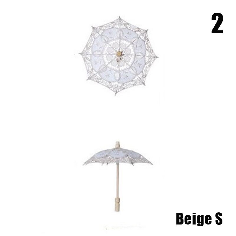 1PC blanco encaje Beige paraguas sombrilla boda de algodón bordado paraguas: 2