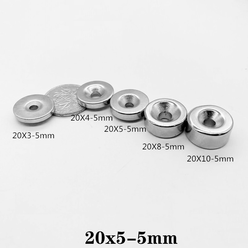 2 ~ 50 Stuks 20x5-5 Kleine Super Krachtige Magneet 20*5 Mm Gat 5 Mm Ronde Verzonken Magnetische 20x5-5mm neodymium Disc Magneten 20*5-5